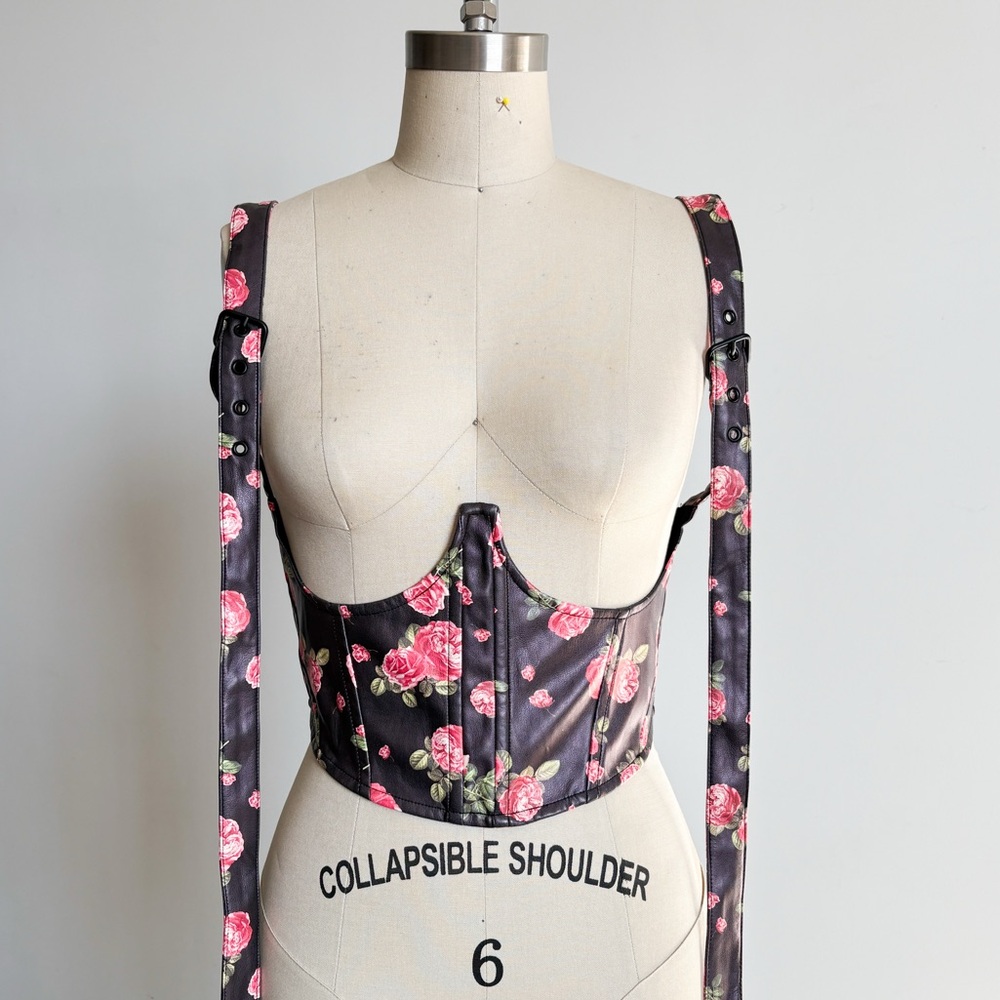 For Love And Lemons Black Floral Crop Top
